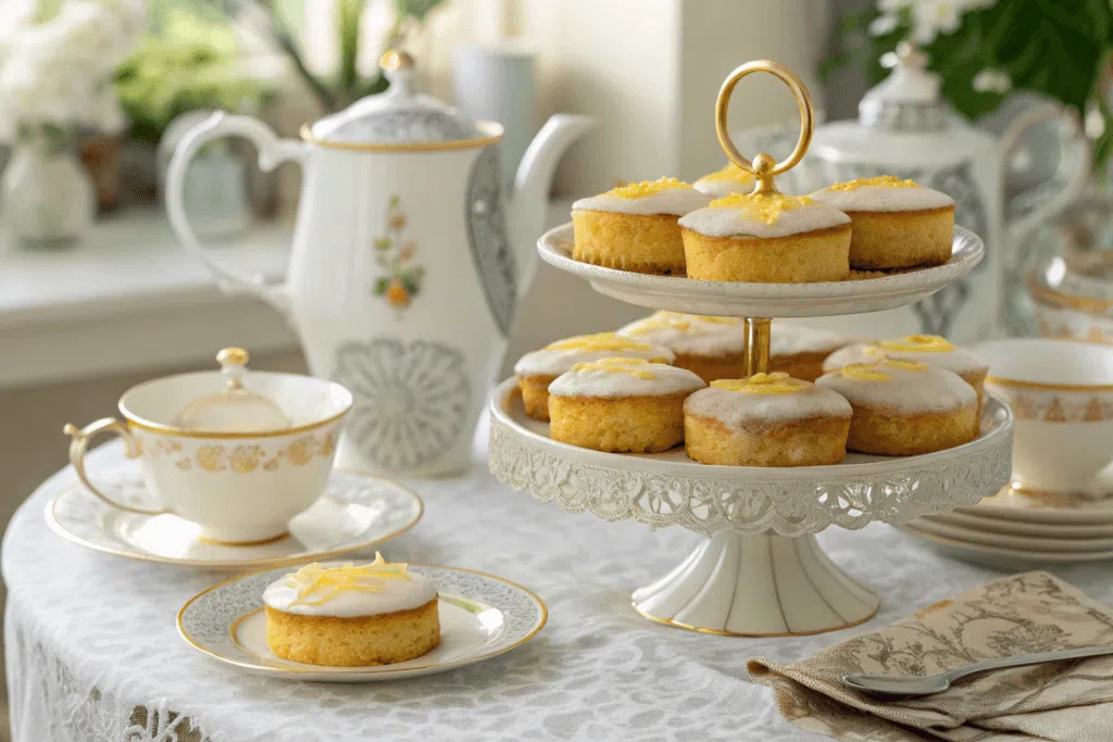Lemon Cakes with a Vintage Tea Setup